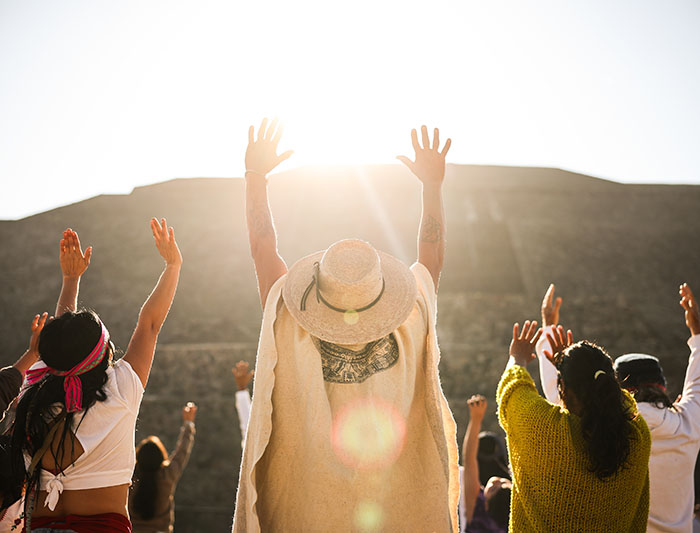 People Gather at Teotihuacan Pyramids For Spring Equinox